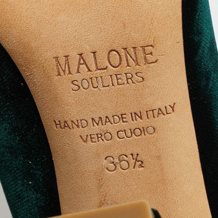 Pre Owned Malone Souliers Dark Green Velvet Eula Booties Size 36.5