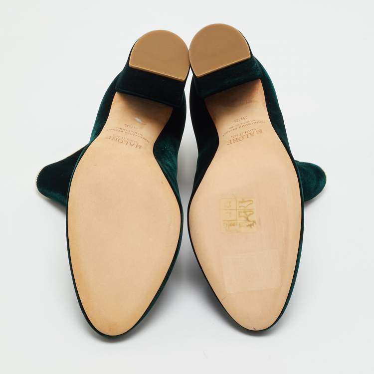 Pre Owned Malone Souliers Dark Green Velvet Eula Booties Size 36.5