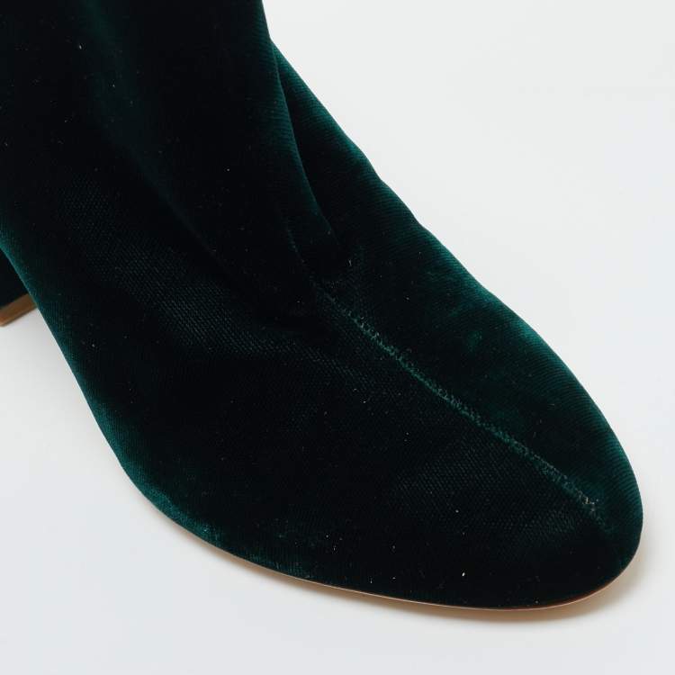 Pre Owned Malone Souliers Dark Green Velvet Eula Booties Size 36.5