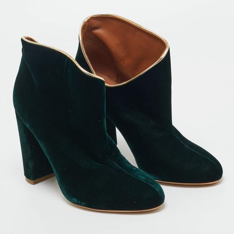 Pre Owned Malone Souliers Dark Green Velvet Eula Booties Size 36.5