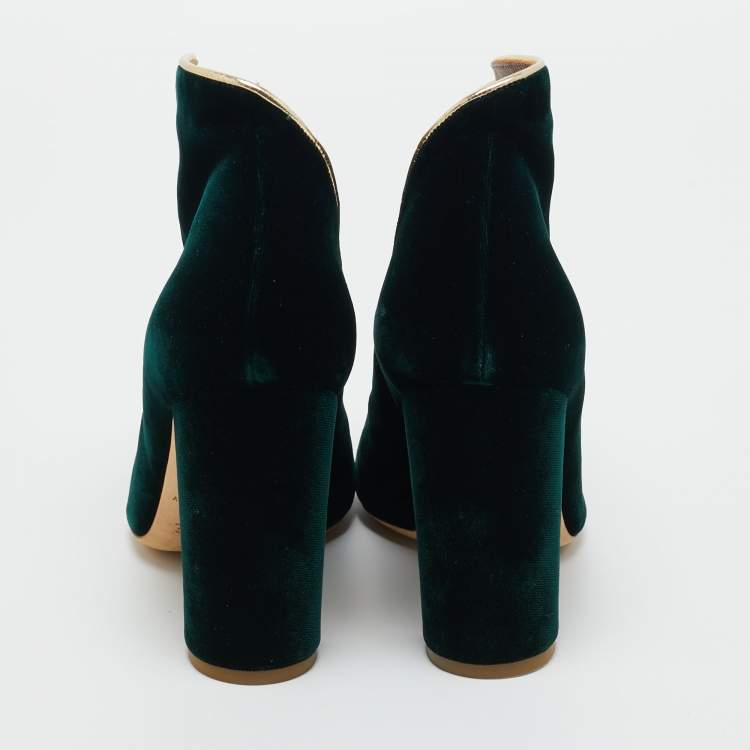Pre Owned Malone Souliers Dark Green Velvet Eula Booties Size 36.5