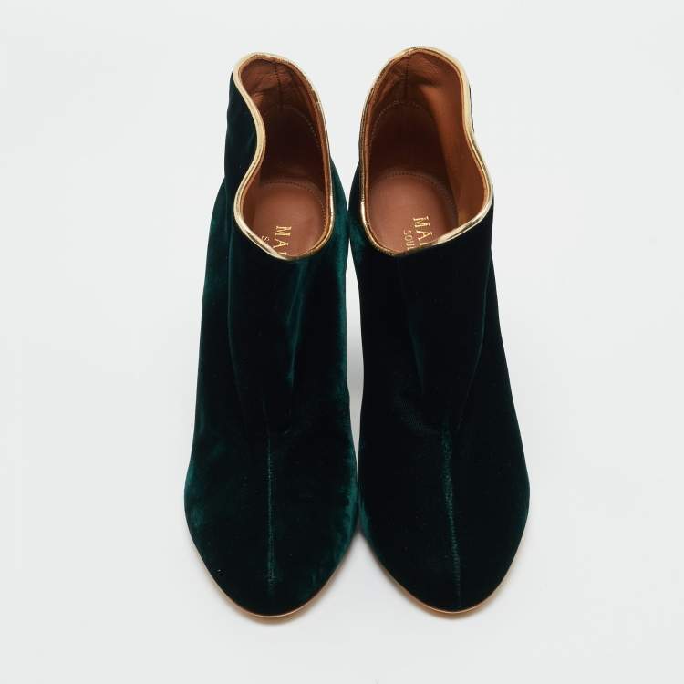Pre Owned Malone Souliers Dark Green Velvet Eula Booties Size 36.5