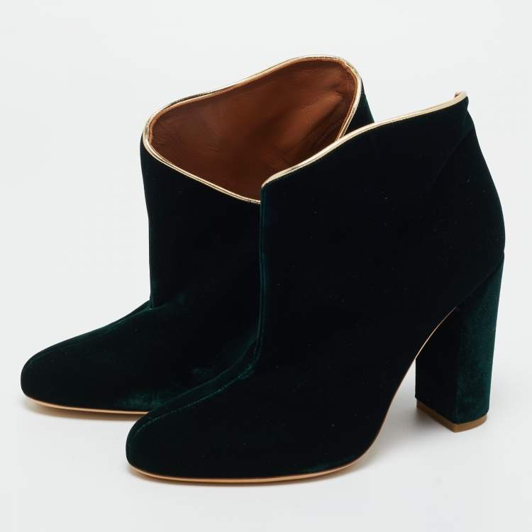 Pre Owned Malone Souliers Dark Green Velvet Eula Booties Size 36.5