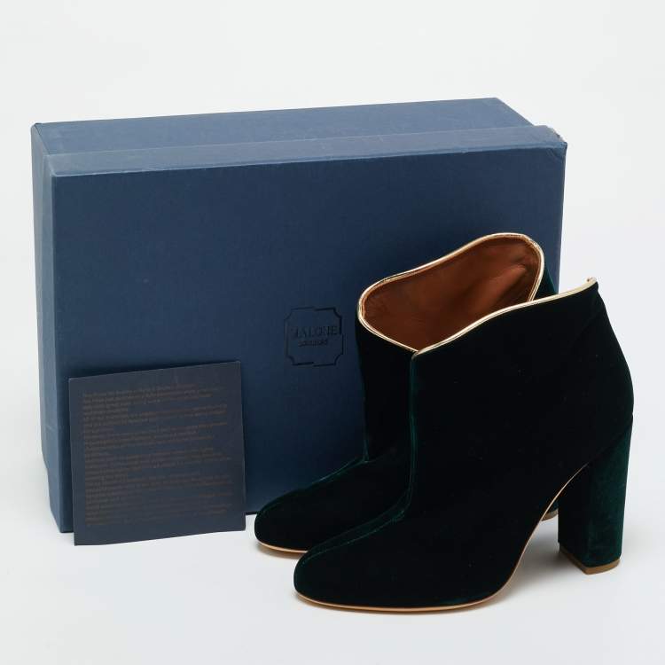 Pre Owned Malone Souliers Dark Green Velvet Eula Booties Size 36.5