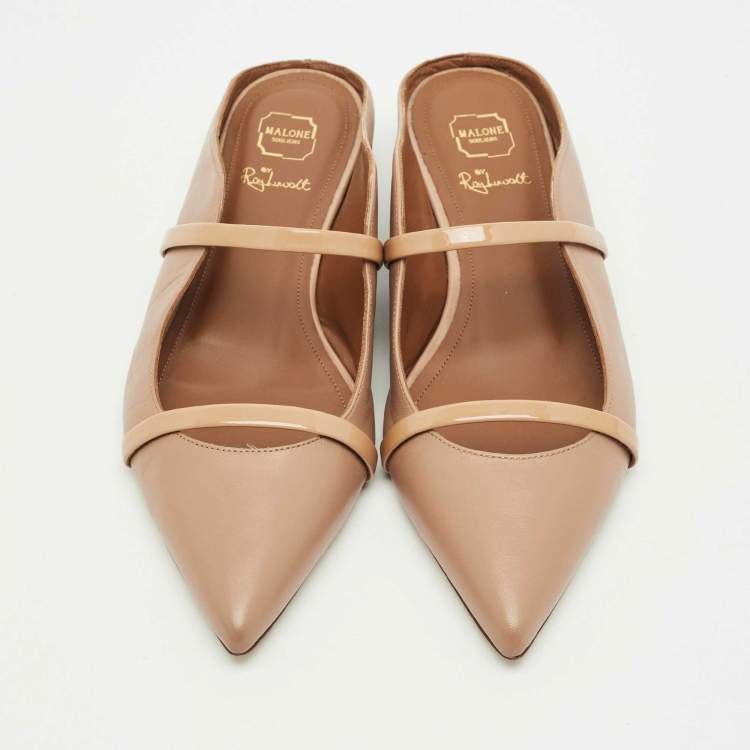 مملوكة مسبقًا Malone Souliers Beige Leather Maureen Pointed Toe Flat Mules Size 37