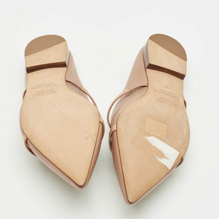 مملوكة مسبقًا Malone Souliers Beige Leather Maureen Pointed Toe Flat Mules Size 37