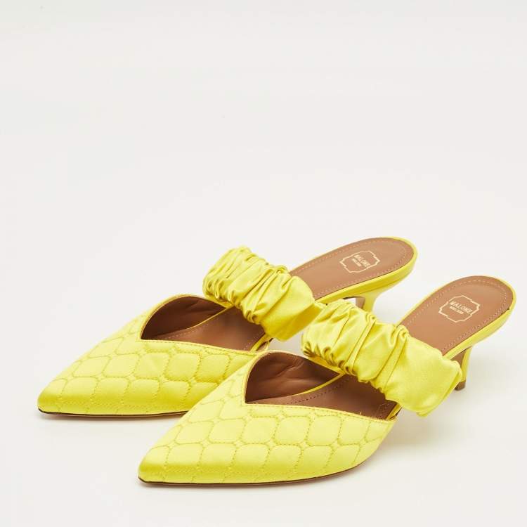 Pre Owned Malone Souliers Yellow Satin Maisie Mules Size 38.5