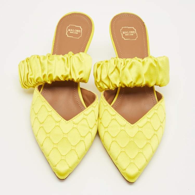 Pre Owned Malone Souliers Yellow Satin Maisie Mules Size 38.5