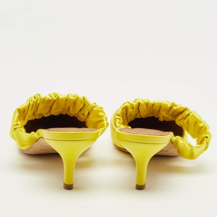 Pre Owned Malone Souliers Yellow Satin Maisie Mules Size 38.5
