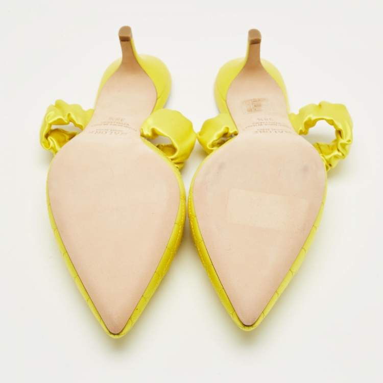 Pre Owned Malone Souliers Yellow Satin Maisie Mules Size 38.5