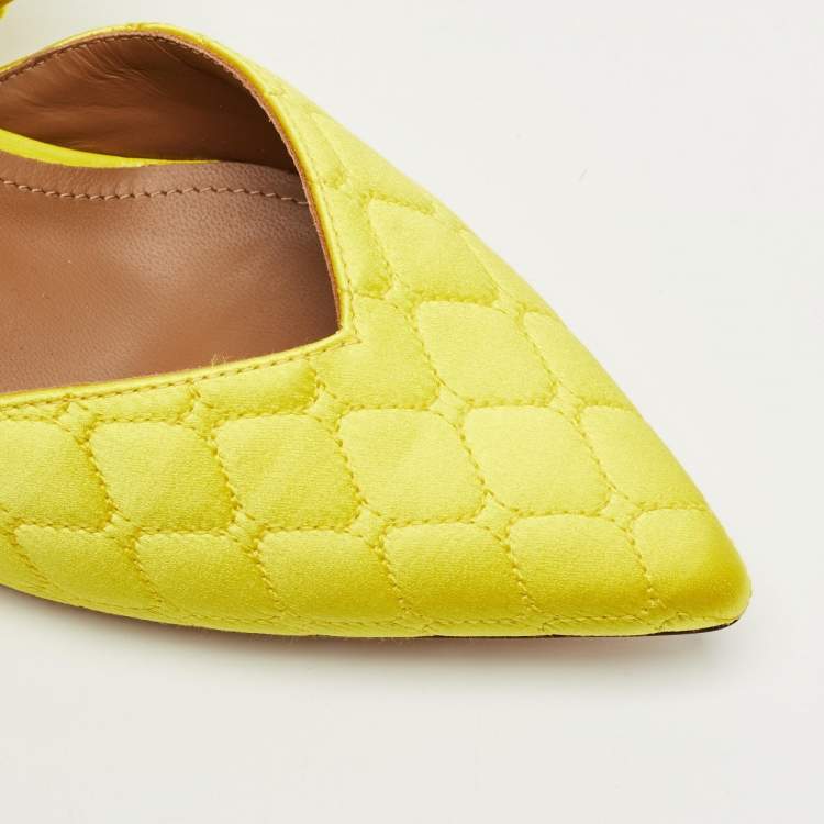 Pre Owned Malone Souliers Yellow Satin Maisie Mules Size 38.5