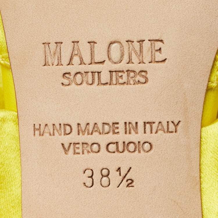 Pre Owned Malone Souliers Yellow Satin Maisie Mules Size 38.5