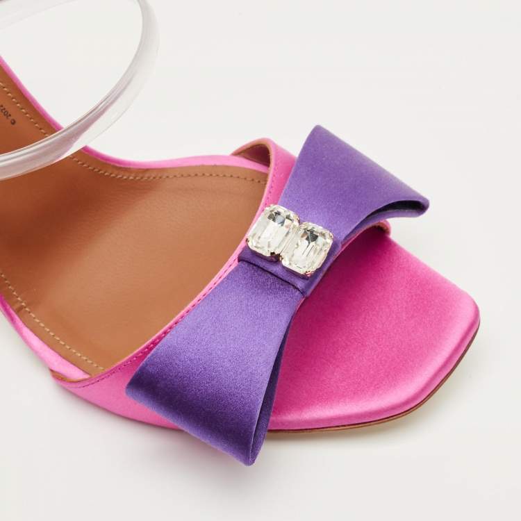 Pre Owned Malone Souliers Pink/Purple Satin Emily Bow Slide Sandals Size 38