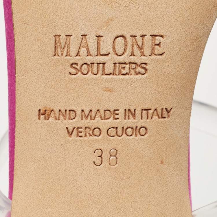 Pre Owned Malone Souliers Pink/Purple Satin Emily Bow Slide Sandals Size 38