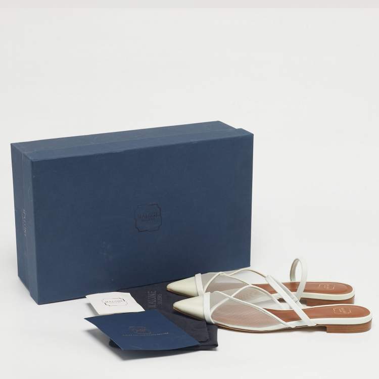 Pre Owned Malone Souliers White Mesh and Leather Clio Flat Mules Size 36