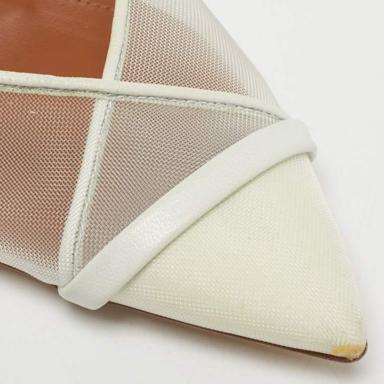 Pre Owned Malone Souliers White Mesh and Leather Clio Flat Mules Size 36