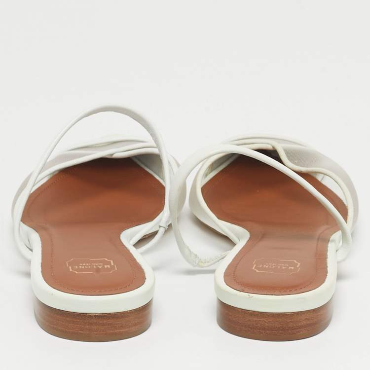 Pre Owned Malone Souliers White Mesh and Leather Clio Flat Mules Size 36
