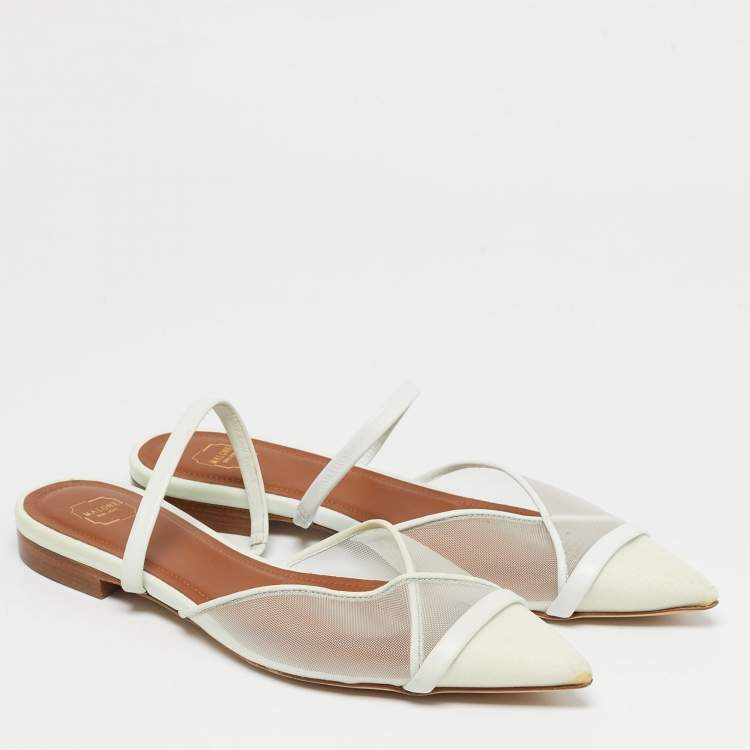 Pre Owned Malone Souliers White Mesh and Leather Clio Flat Mules Size 36