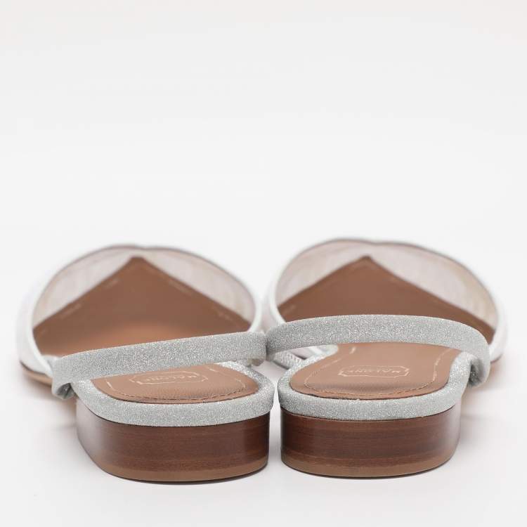 Pre Owned Malone Souliers White Lace Marla Slingback Flats Size 39