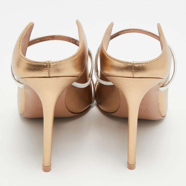 Pre Owned Malone Souliers Maureen Size 38.5 Gold/Silver Leather Mules