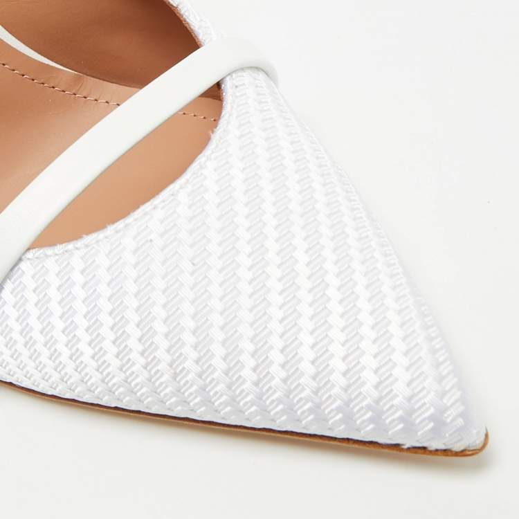 Pre Owned Malone Souliers Maureen Size 39 White Jacquard and Leather Mules