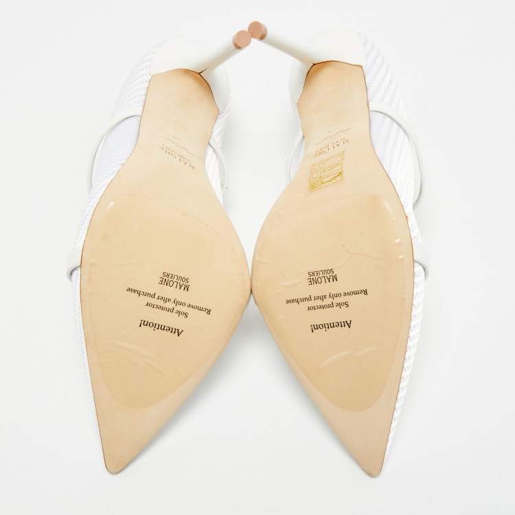 Pre Owned Malone Souliers Maureen Size 39 White Jacquard and Leather Mules