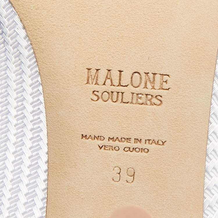 Pre Owned Malone Souliers Maureen Size 39 White Jacquard and Leather Mules