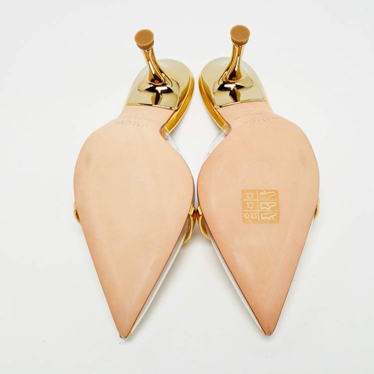 Pre Owned Malone Souliers Joella Size 38.5 Gold Patent Leather and PVC Heel Mules