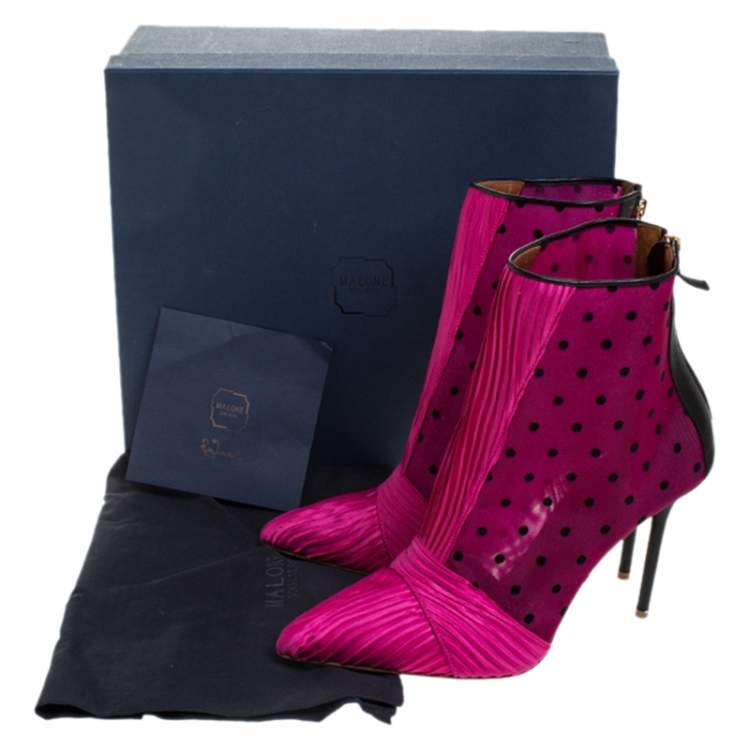 Pre Owned Malone Souliers Pink Satin And Mesh Charlise Ankle Boots Size 40
