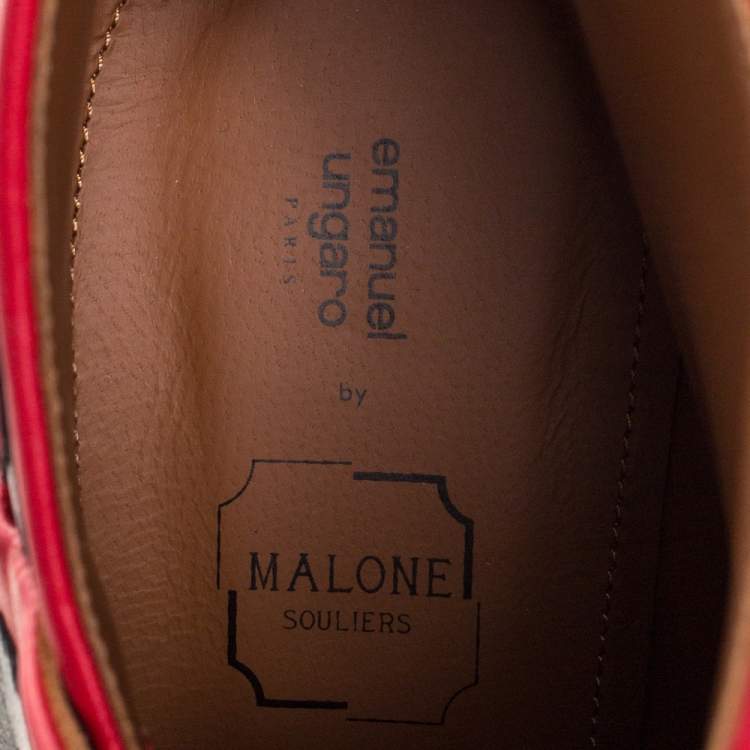 Pre Owned Malone Souliers Red/Black Leather Amelie Pointed Toe Ankle Boots Size 40.5