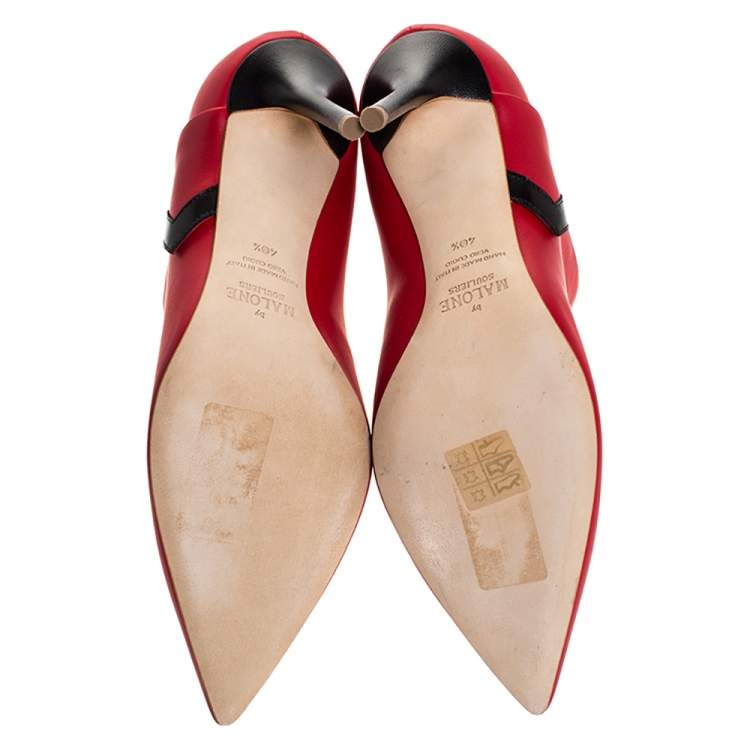 Pre Owned Malone Souliers Red/Black Leather Amelie Pointed Toe Ankle Boots Size 40.5