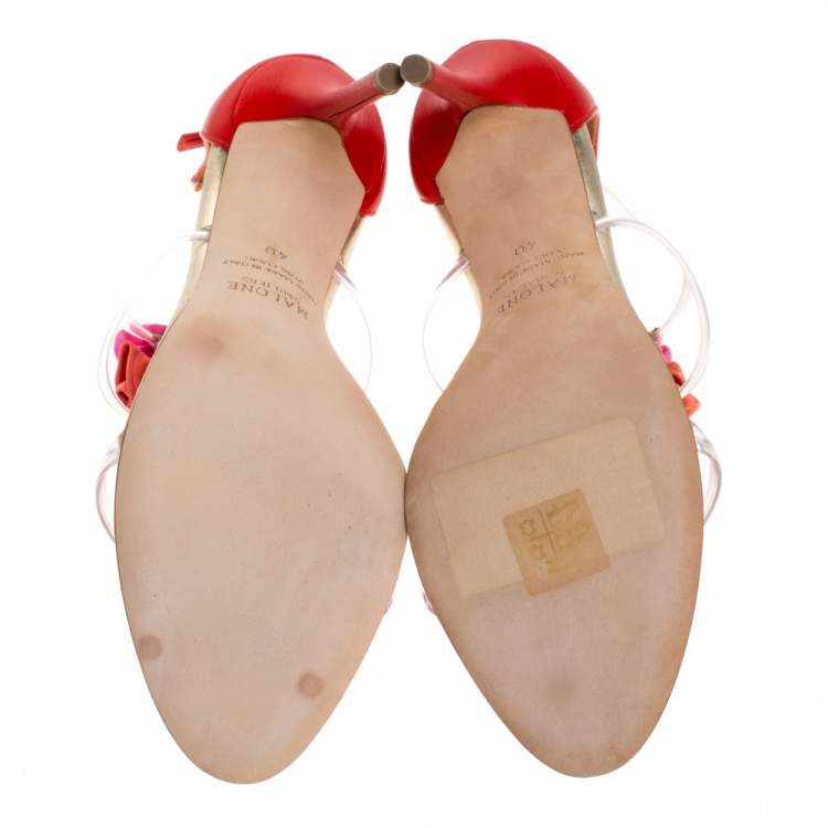 Pre Owned Malone Souliers Leather And PVC Strappy Floral Embellished Open Toe Sandals Size 40