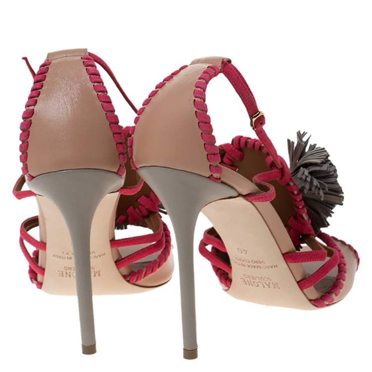 Pre Owned Malone Souliers Pink/Beige Leather Ruth Tassel Sandals Size 40