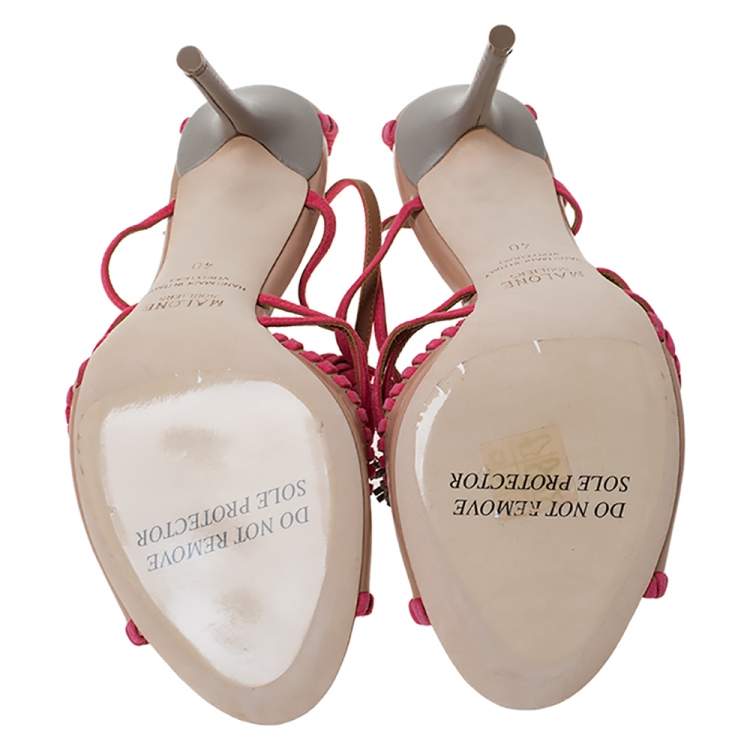 Pre Owned Malone Souliers Pink/Beige Leather Ruth Tassel Sandals Size 40