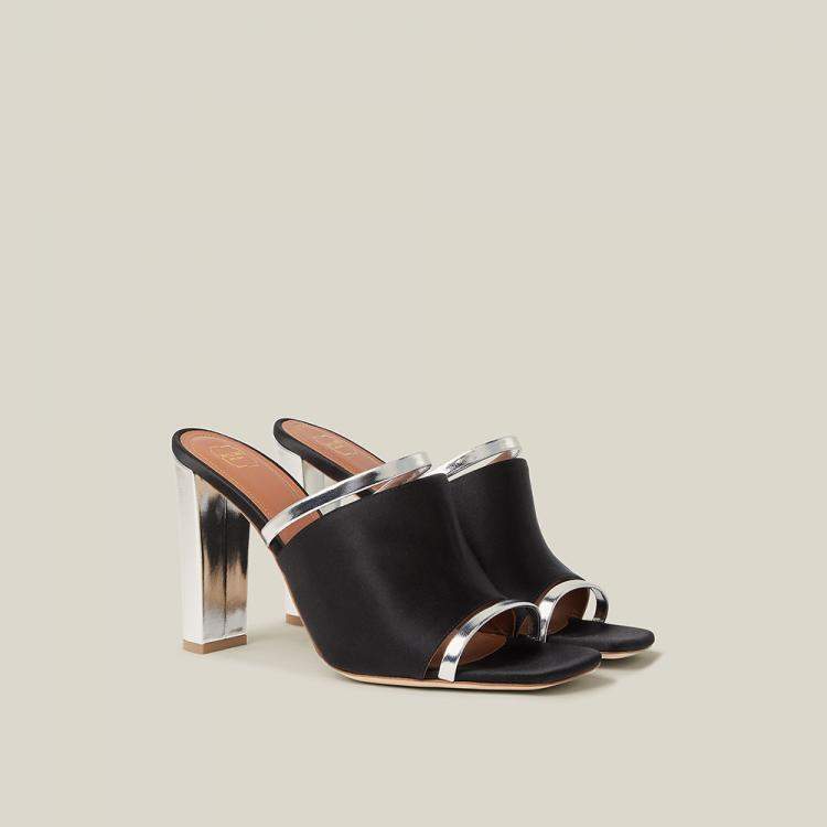 Pre Owned Malone Souliers Black Satin Square Toe Mules Size 38