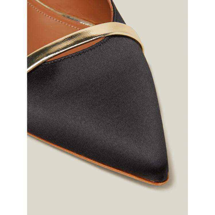 Pre Owned Malone Souliers Black/Gold Satin Maureen Pointed Toe Flats Size 40