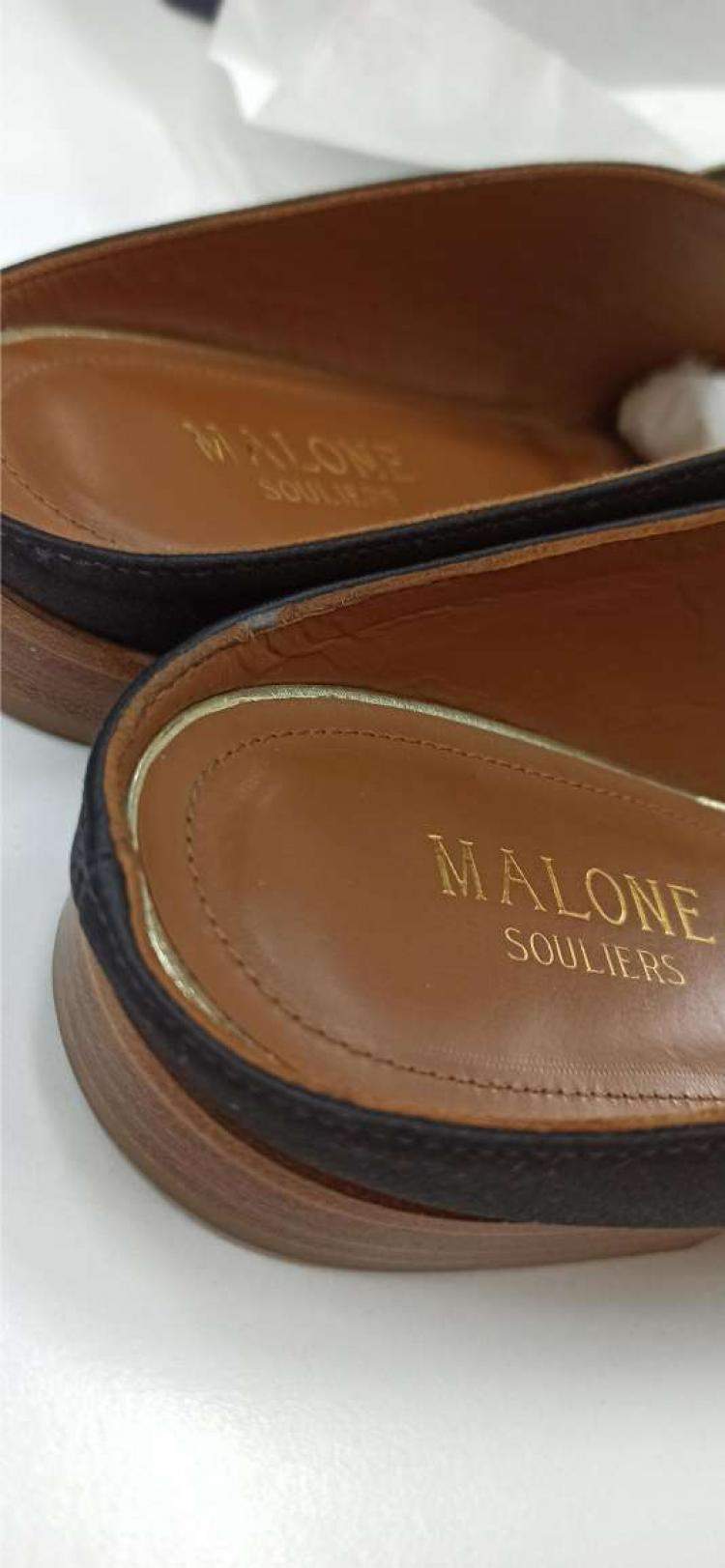 Pre Owned Malone Souliers Black/Gold Satin Maureen Pointed Toe Flats Size 40