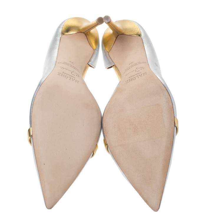 Pre Owned Malone Souliers Silver/Gold Leather Morrissey Pumps Size 39