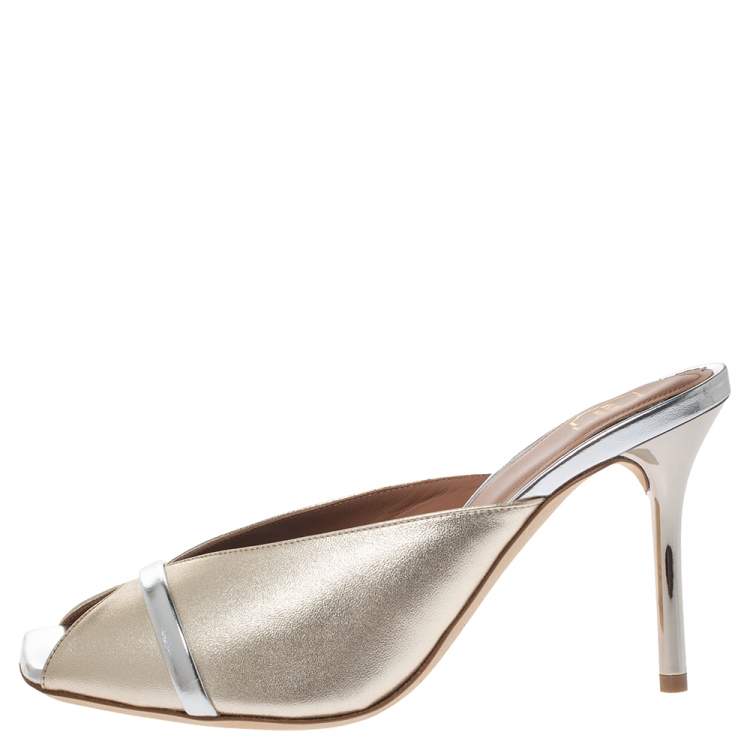 Pre Owned Malone Souliers Gold Leather Lucia Open Toe Mules Size 36.5 