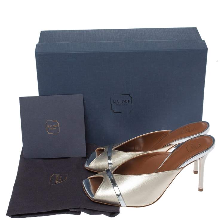 Pre Owned Malone Souliers Gold Leather Lucia Open Toe Mules Size 36.5 
