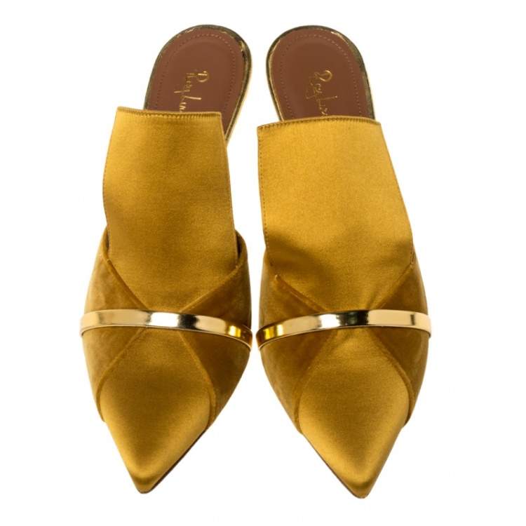 Pre Owned Malone Souliers Mustard Satin and Velvet Danielle Mules Size 38.5