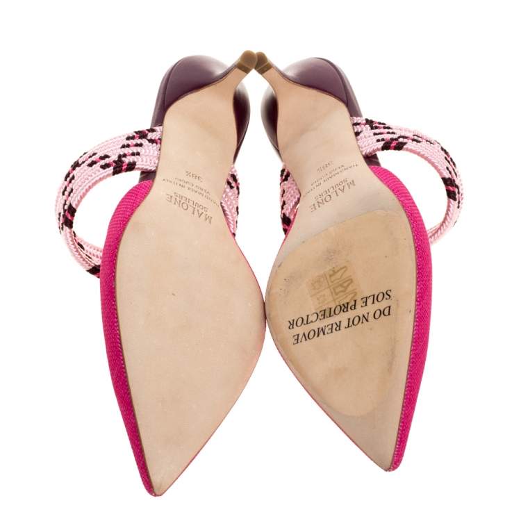 Pre Owned Malone Souliers Pink Raffia Pointed Toe Mules Size 38.5
