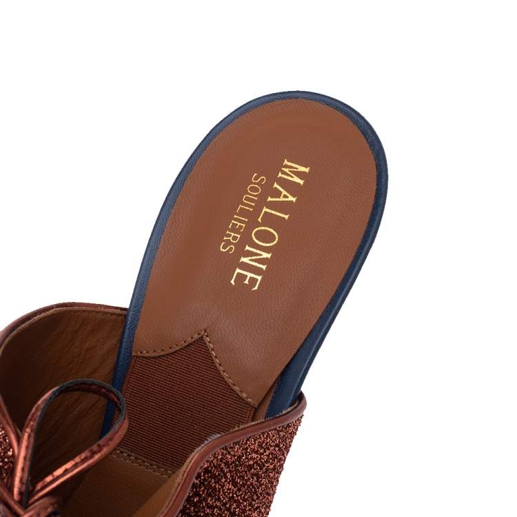 Pre Owned Malone Souliers Brown Shimmery Fabric Lace Up Mules Size 41