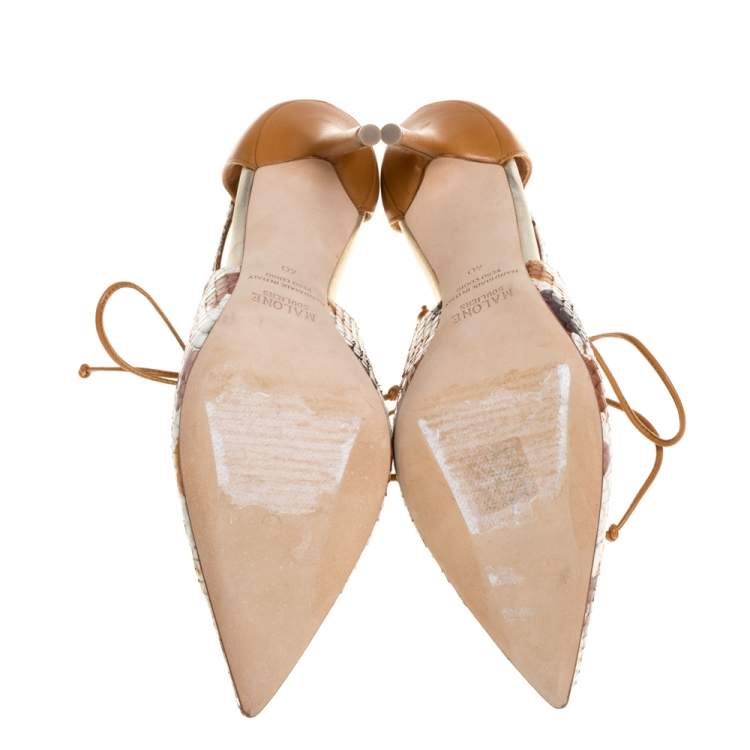 Pre Owned Malone Souliers Brown/White Python Leather Montana Pointed Toe Lace Up Pumps Size 40