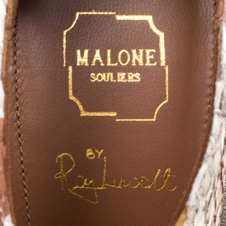 Pre Owned Malone Souliers Brown/White Python Leather Montana Pointed Toe Lace Up Pumps Size 40