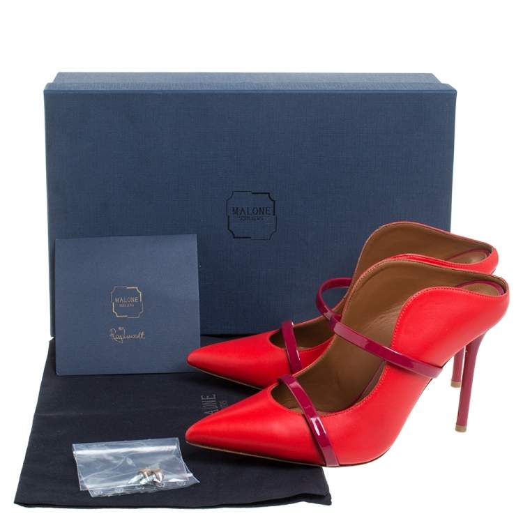Pre Owned Malone Souliers Red Leather Maureen Mules Size 37