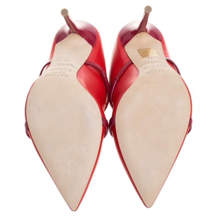 Pre Owned Malone Souliers Red Leather Maureen Mules Size 37