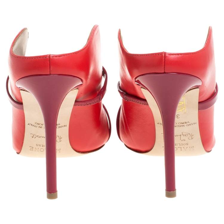 Pre Owned Malone Souliers Red Leather Maureen Mules Size 37
