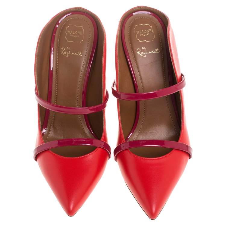 Pre Owned Malone Souliers Red Leather Maureen Mules Size 37