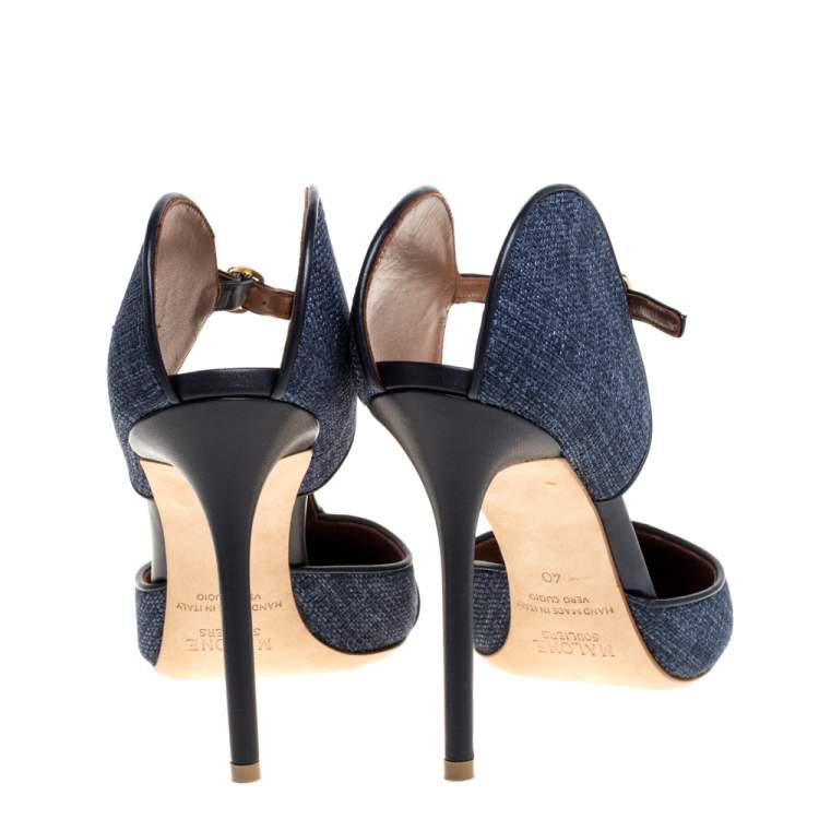 Pre Owned Malone Souliers Blue Canvas And Leather Trim Imogen Pumps Size 40